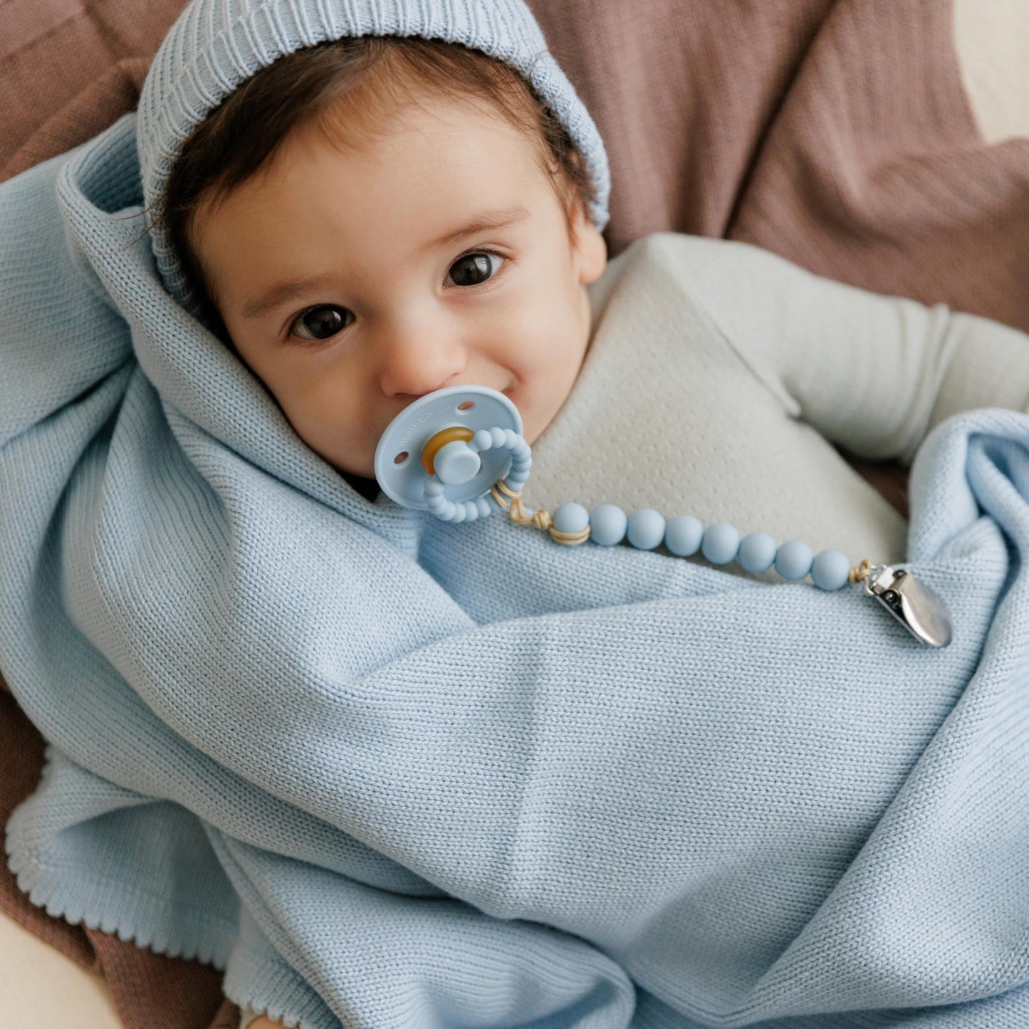 Bleu La La Baby Gift Set - Organic Cotton Newborn Blanket Essentials, Thoughtful Baby Shower & New Baby Gift for Boys & Girls (Luxe - Sky Blue)