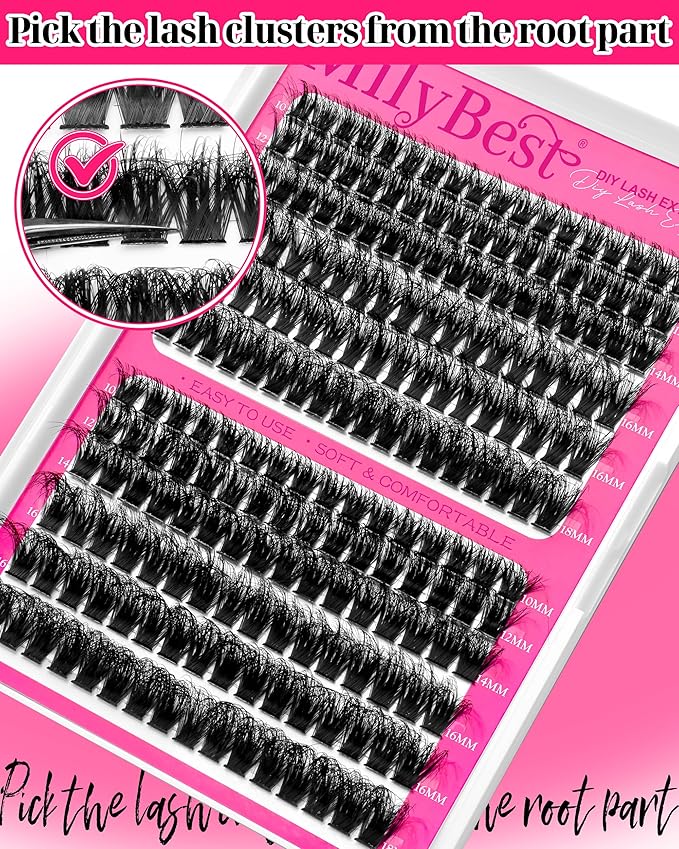 MilyBest 4 Styles Lash Clusters Kit 864Pcs Eyelash Clusters Lash Kit Volume Lashes Clusters D Curl DIY Individual False Eyelashes with 2 Bond&Seal Wispy Bulk Cluster Eyelash Extensions Kit De Pestañas
