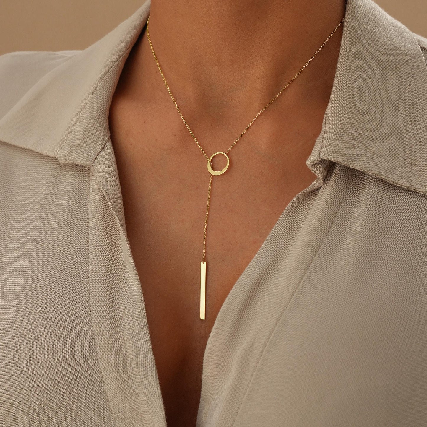 CHESKY Lariat Gold Necklace for Women, Dainty Long Necklace 14k Gold Plated Y-Shaped Pendant Necklace Trendy Circular Chain Drop Necklaces Simple Gold Jewelry for Women Gifts