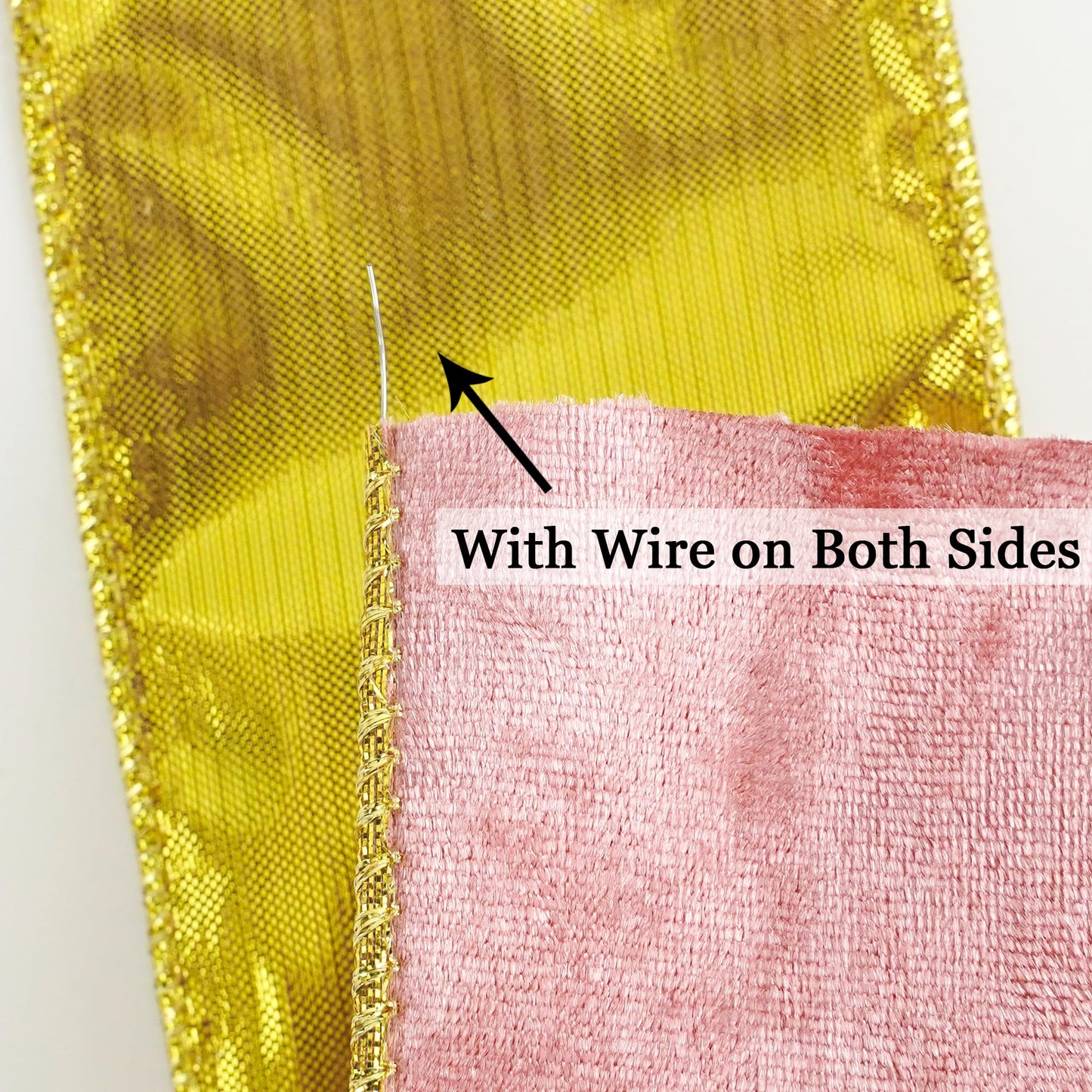 MEEDEE Pink and Gold Velvet Ribbon 2.5 inch Thick Velvet Wired Edge 10 Yards Two Tone Ribbon for Christmas Tree, Gift Wrapping, Wreaths, Large Bows, Crafts Supply