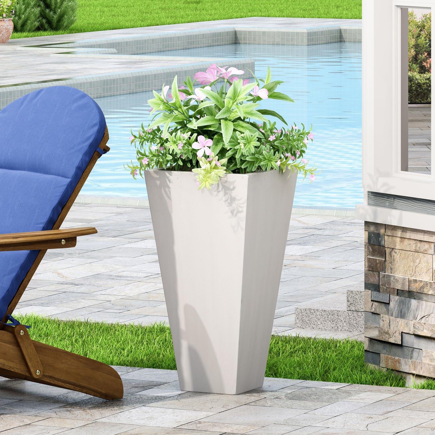 agnixnaf 13" Outdoor Modern Small Cast Stone Planter,Flower Plant Pot,White,for Planting and Potting Succulents,Terrariums,and Indoor House Plants