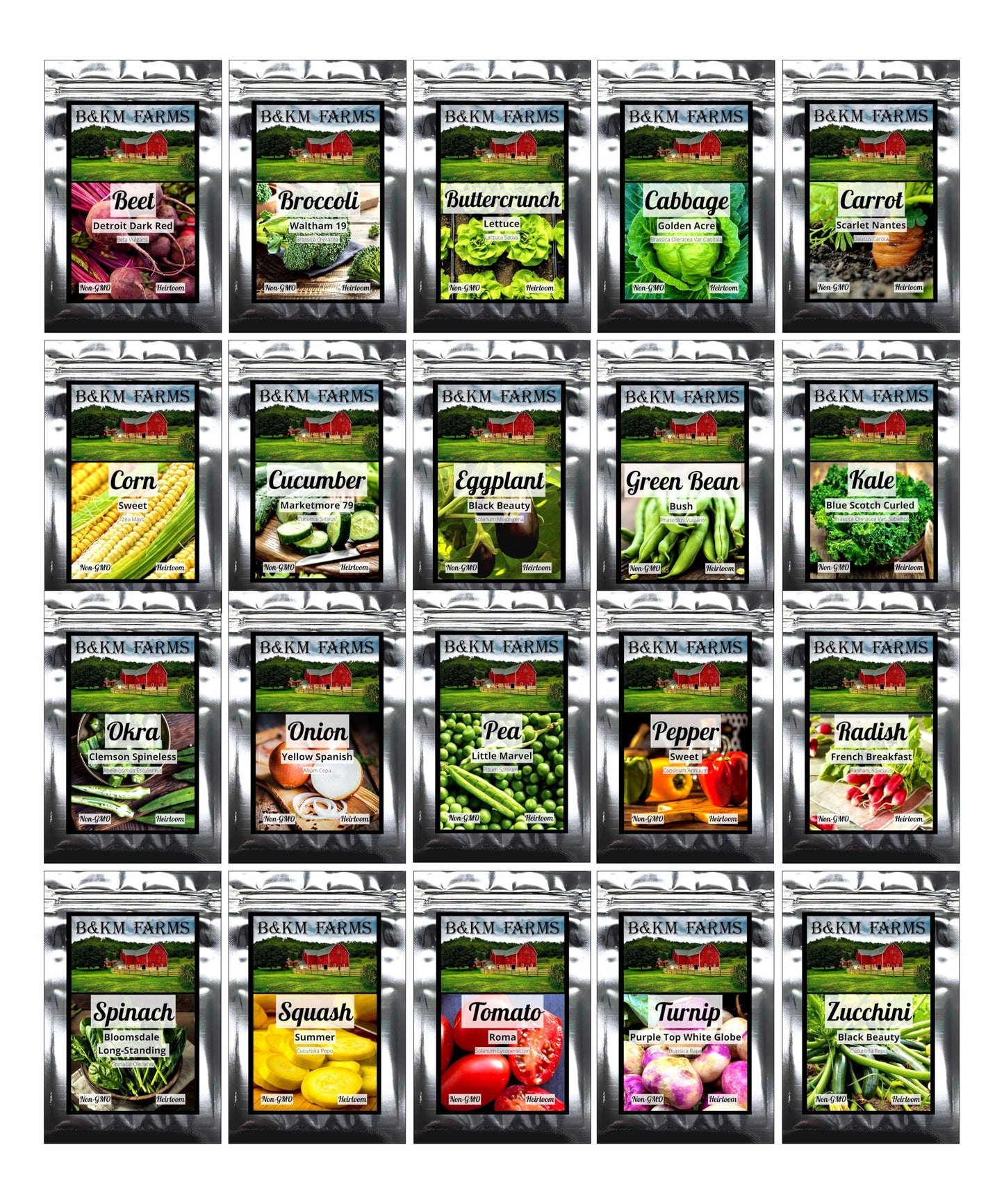 B&KM Farms 10,000 Non GMO Heirloom Vegetable Seeds for Planting Vegetables and Fruits (20 Variety Pack) - Gardening Seed Starter Kit, Survival Gear Food, Gardening Gifts, Prepper Supplies
