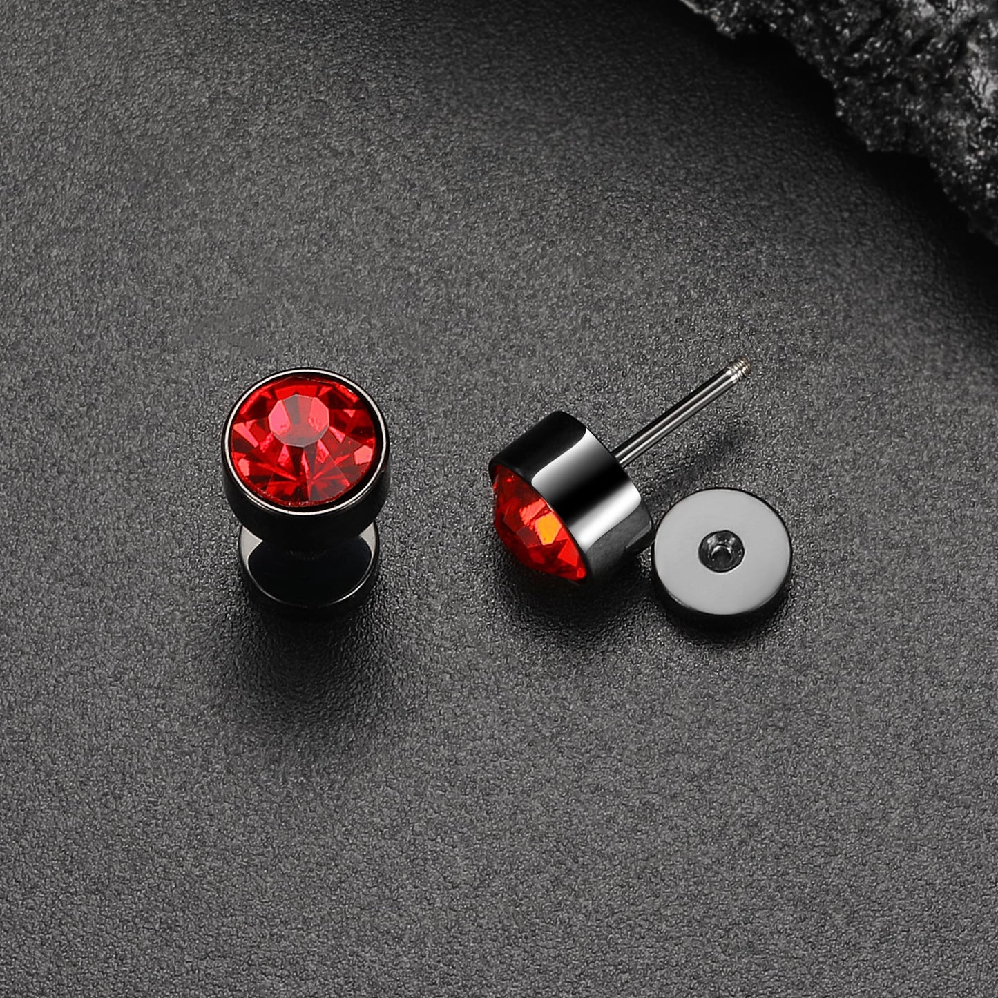 Stainless Steel Flat Back Stud Earrings,Hypoallergenic Titanium Black Gold Plated Cubic Zirconia Stud Earrings for Women Men