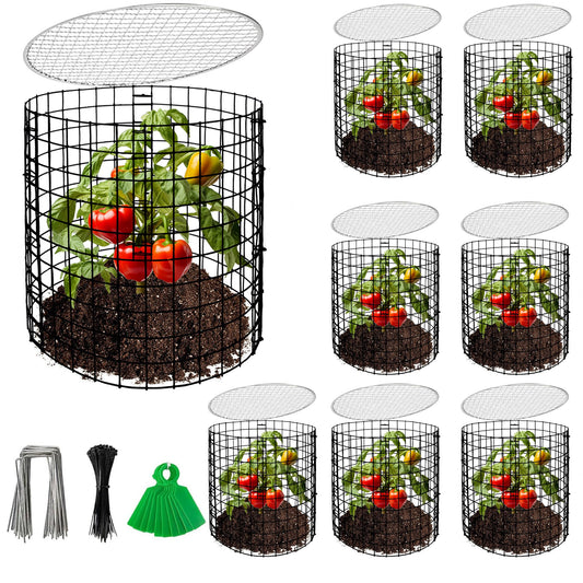 Adnee 8 Pack Wire Plant Protector with Cover-12" x 11" Detachable Plant Protector Metal Plant Cages-Garden Plant Cages for Flower Vegetable to Keep Animals Out