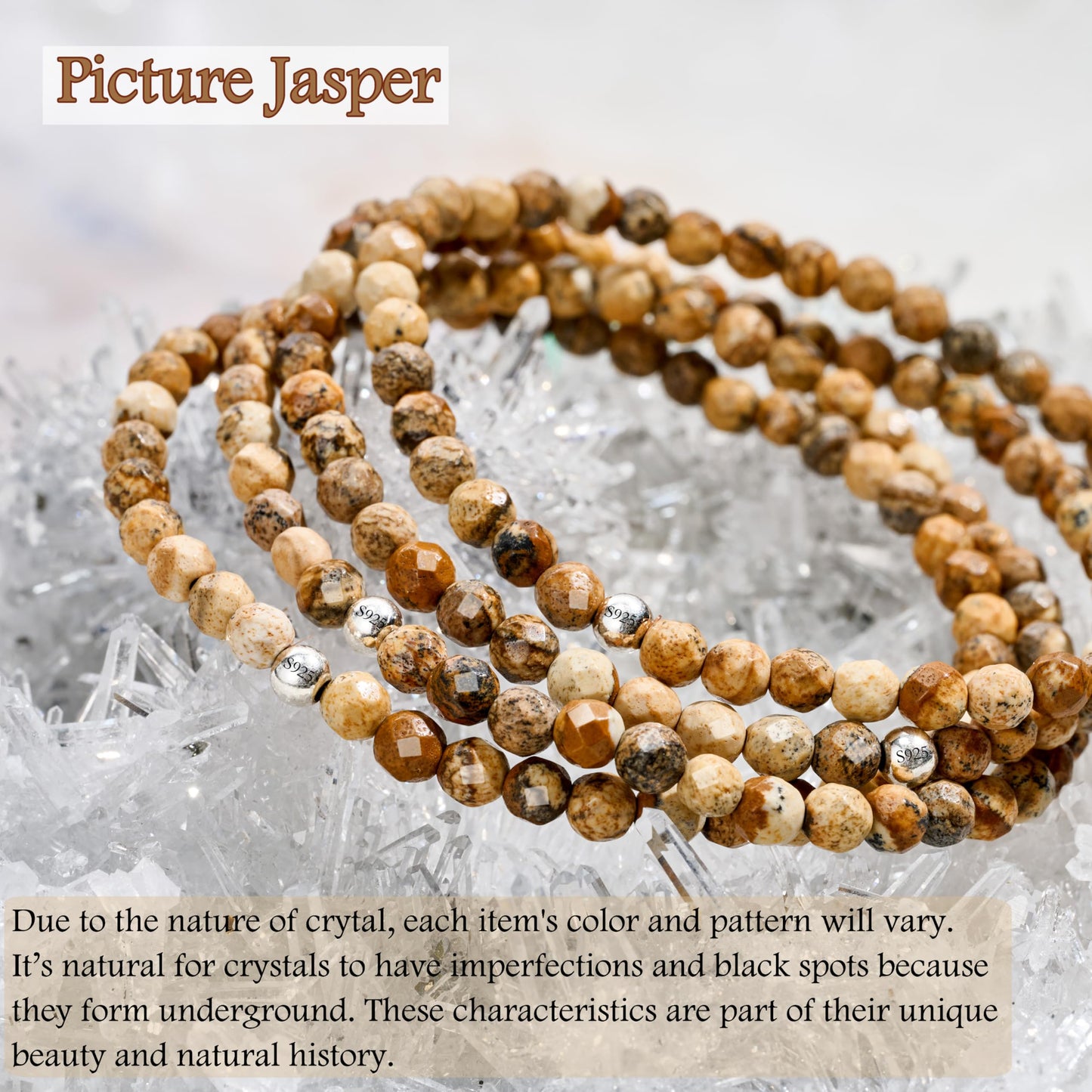Farfume Picture Jasper - Dreams Come True - Beaded Bracelets for Women,Handmade Natural Stone 4mm Beads 925 Sterling Silver Stretch Bracelets, Chakra Crystal Gemstone Jewelry Gifts for Mom