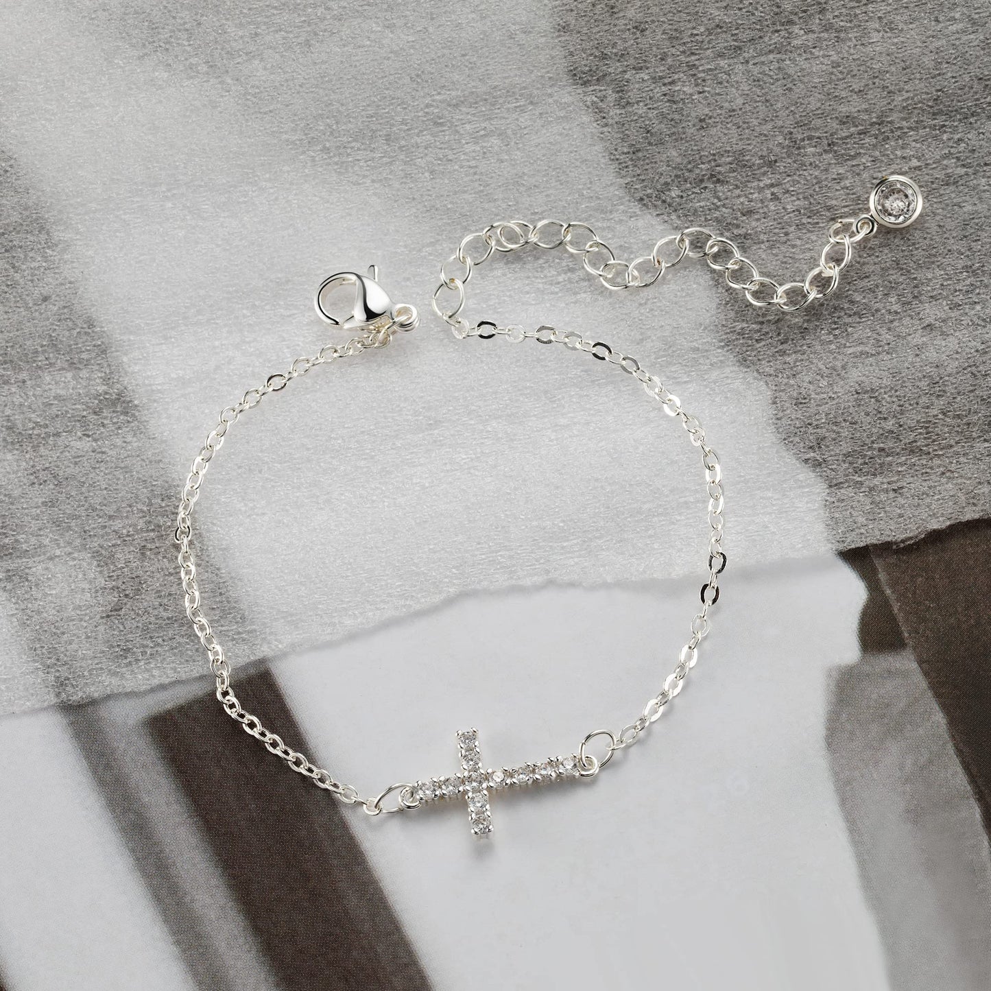 Tewiky Cross Bracelet for Women Dainty 14k Gold Plated Cubic Zirconia Cute Tiny Bracelet Confirmation Gifts for Women