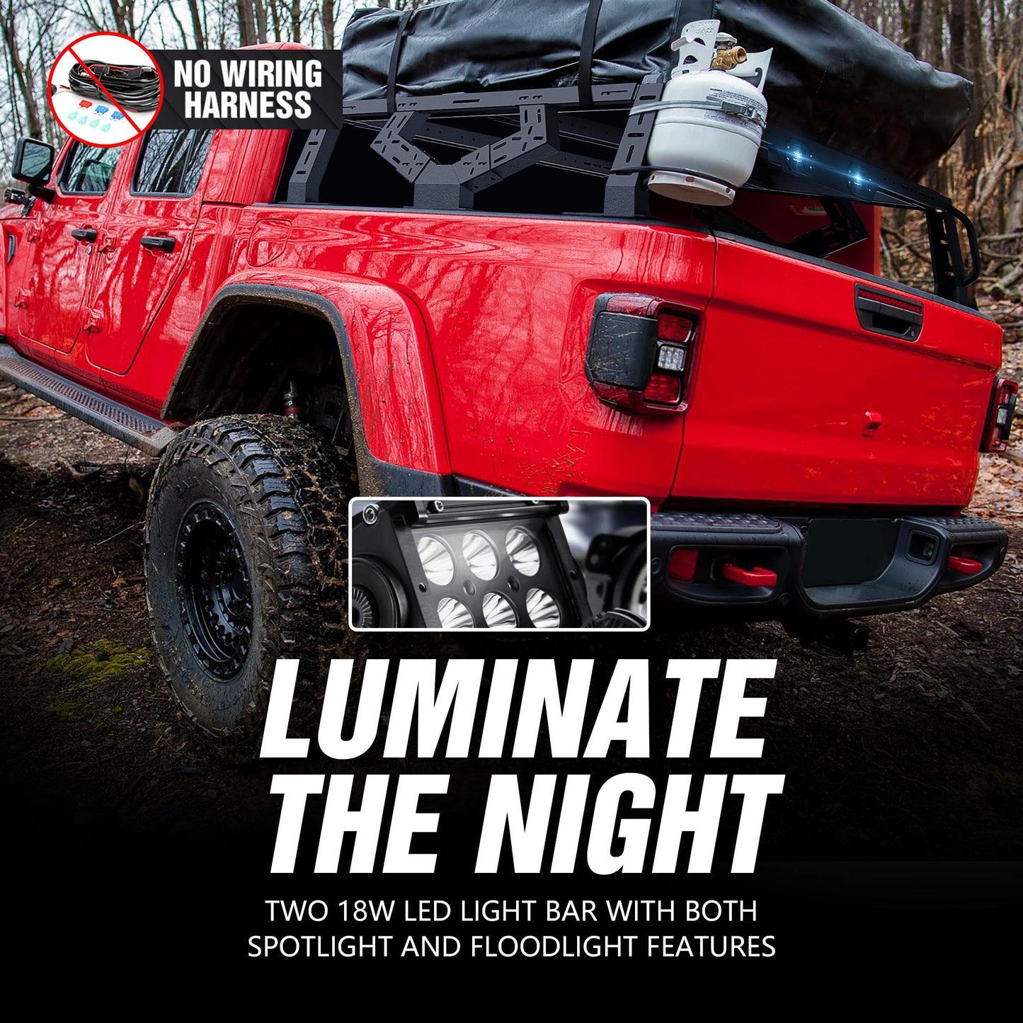 Bed Racks Truck Cargo Carrier with 2 LED Lights Compatible with Ford F150/ Toyota Tacoma/Jeep Gladiator JT/Nissan Frontier/Chevy Colorado/GMC Canyon/Ranger