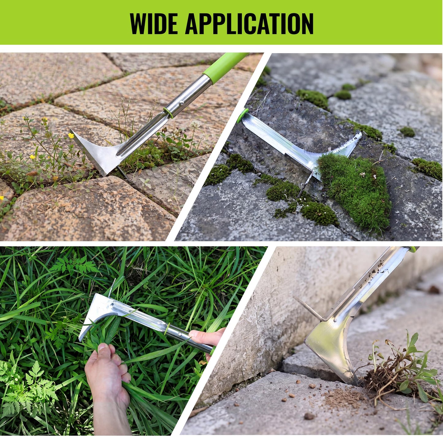 WORKPRO Crack Weeder, Stainless Steel Crevice Weeding Tool with Adjustable Long Handle(27"-54"), L-Shaped Weed Removal Scraper, for Garden Lawn Yard Patio Terrace Paving Garden Hand Tool