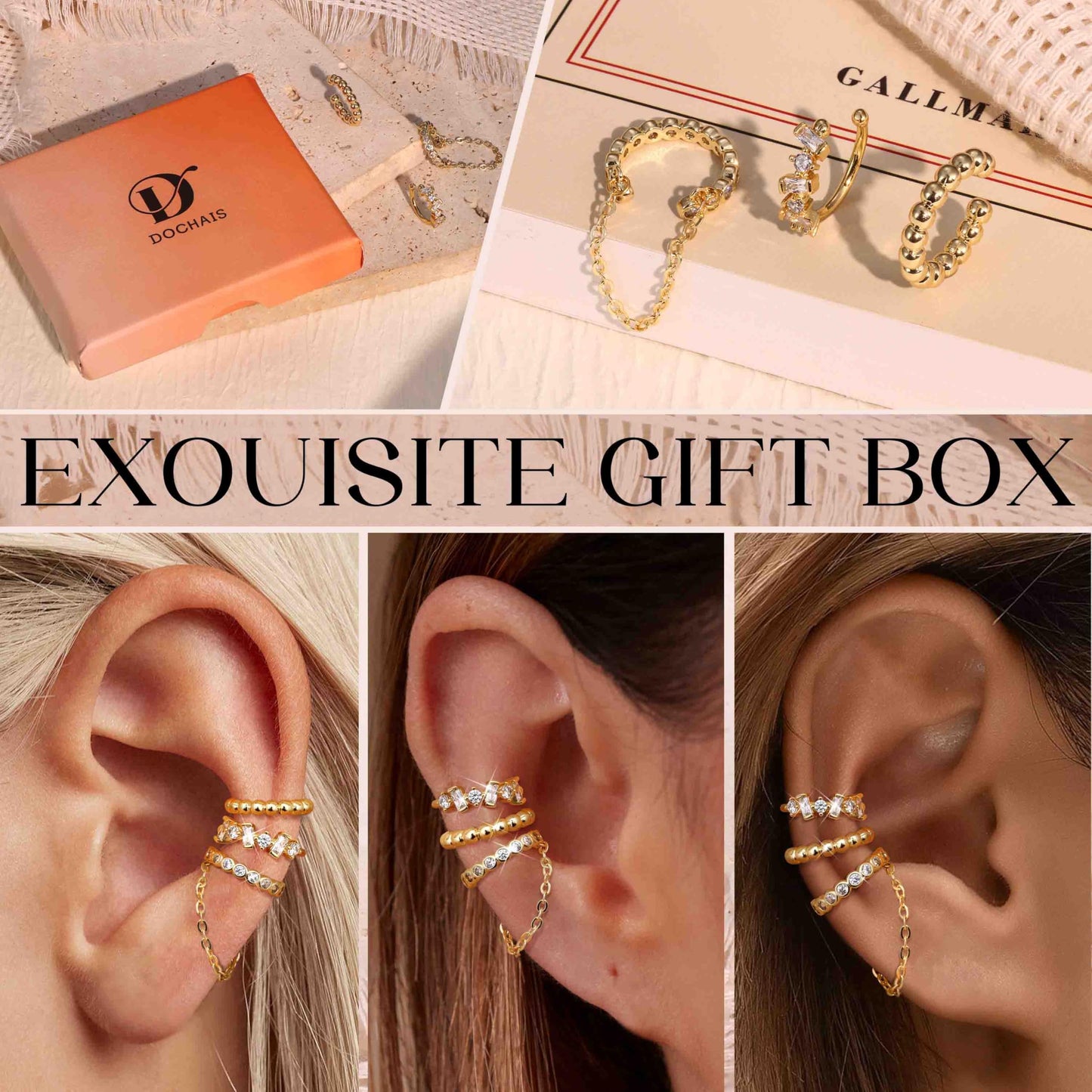 Dochais Ear Cuff Earrings for Women Non Piercing 14K Gold Plated Ear Cuff for Non Pierced Ears Clip on Cartilage Earring Dainty Fake Earrings G1