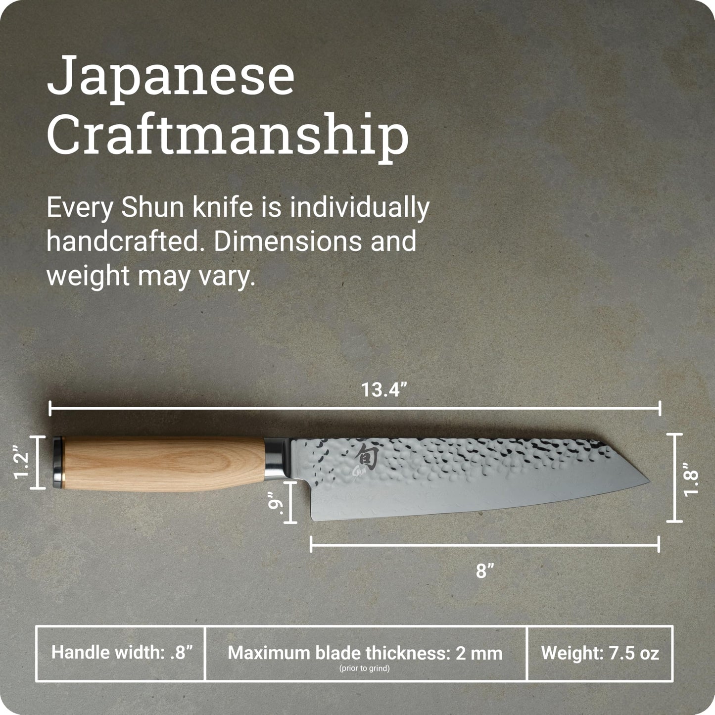 Shun Premier Blonde 8" Kiritsuke Knife, Handcrafted Japanese Kitchen Knife for Professional and Home Chefs, VG-MAX Core with Damascus Stainless Steel Cladding, Pakkawood Handle