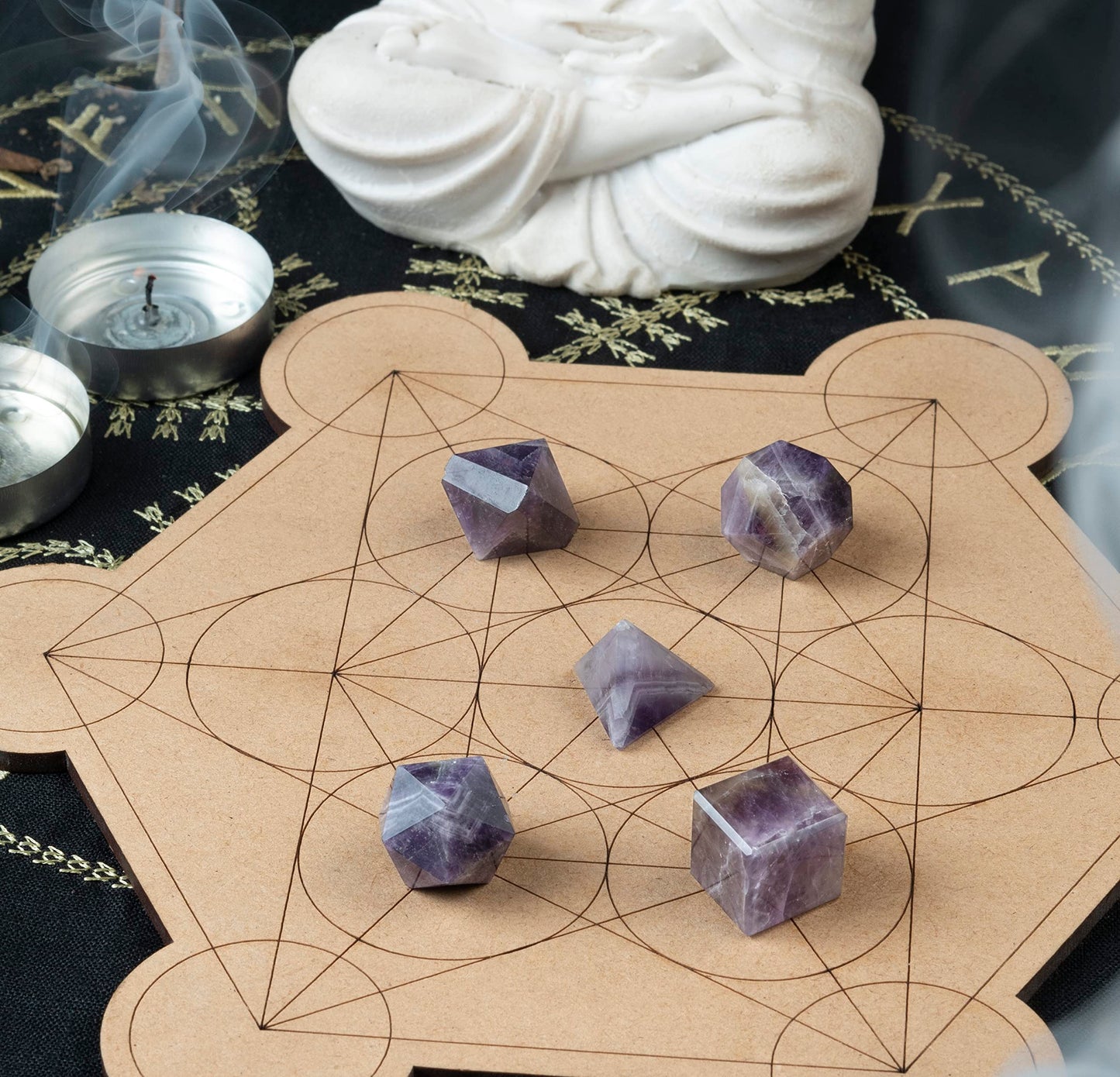 Crocon Amethyst 5 Pcs Platonic Sacred Stones Geometry Set for Chakra Stone Healing Balancing Reiki Healing Spiritual Good Luck Home Office Decor Size: 1520 mm