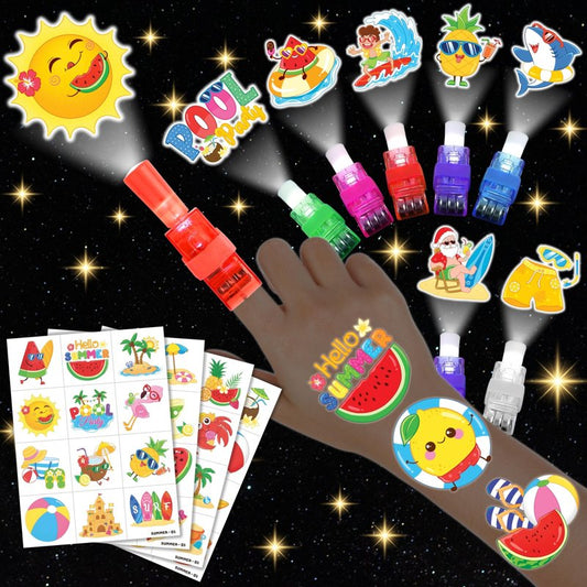 72 PCS Summer Glow in The Dark Party Favors for Kids – 48 Luminous Tattoos & 24 LED Finger Lights, Birthday Goodie Bag Fillers, Pinata Stuffers, Neon Party Supplies for Boys & Girls