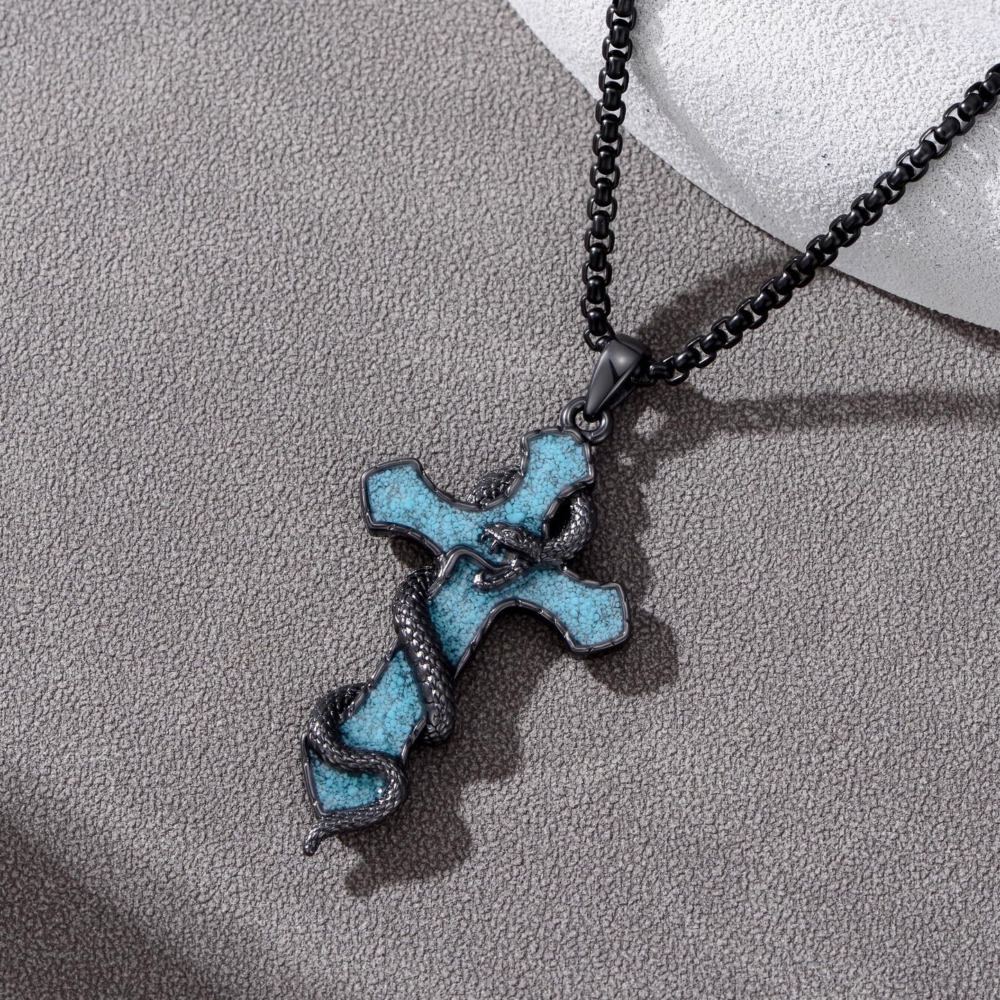 YEESIA Cross Necklace for Women Men 925 Sterling Sliver Snake Cross Necklace Pendant with Turquoise Religious Jewelry Gifts for Women Men