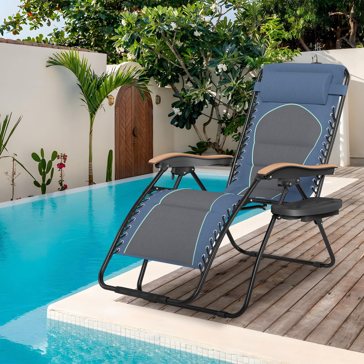 Sophia & William Oversized XXL Zero Gravity Chair Set of 2, Outdoor Recliner Zero Gravity Lounge Chair Outdoor Gravity Chair with Free Cup Holder, Supports 400 LBS (Blue)