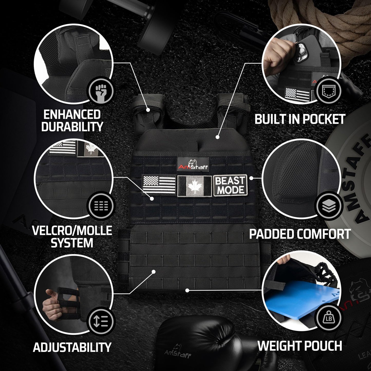 AmStaff Fitness Tactical Weighted Vest - Adjustable Weight Vests for Men & Women - Versatile Wearable Weighted Vest for Fitness Workouts, Strength and Endurance Training, Running, WO - (30lb)