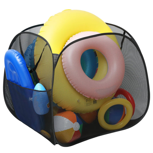 Adnee Pool Toy Storage Bin-30'' x 30'' x 30'' Nylon Mesh Pool Organizer with Side Pocket-105 Gallon Quick Drying Pool Storage for Float, Beach Balls,Towel and Other Swimming Accessories