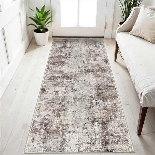 2x5 Washable Runner Rug for Hallway: Non Slip Entryway Runners Rugs Easy-to-Clean - Soft Living Room Bedroom Carpet - Thin Low Pile Floor Mat - Pinkish Beige Brown