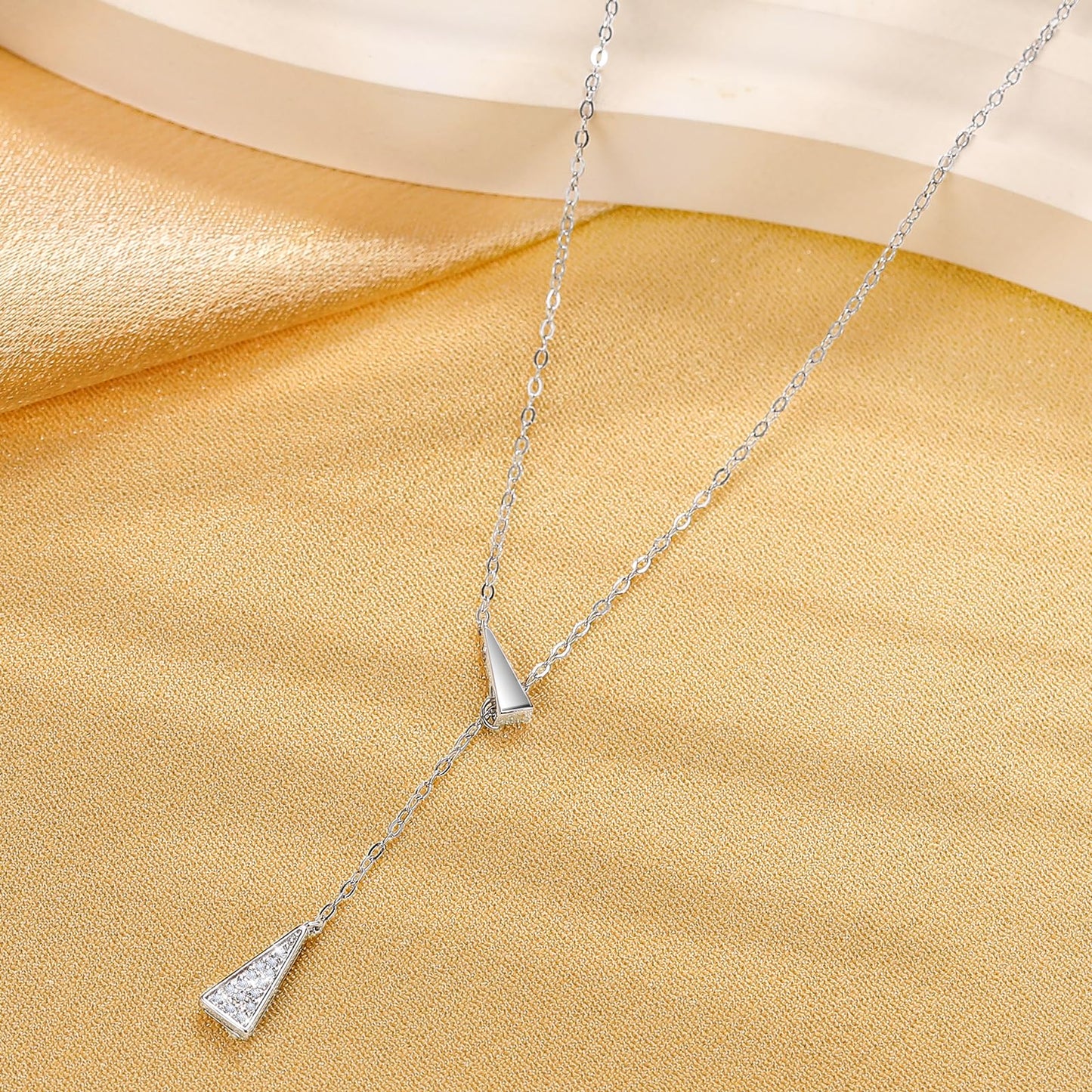 UTISUVIKO Triangle Necklace for Women, 925 Sterling Silver Dainty Geometric Shapes Necklace Triangle Cubic Zirconia Pendant Y shaped Drop Necklace Aesthetic Simple Mother's Day for Her