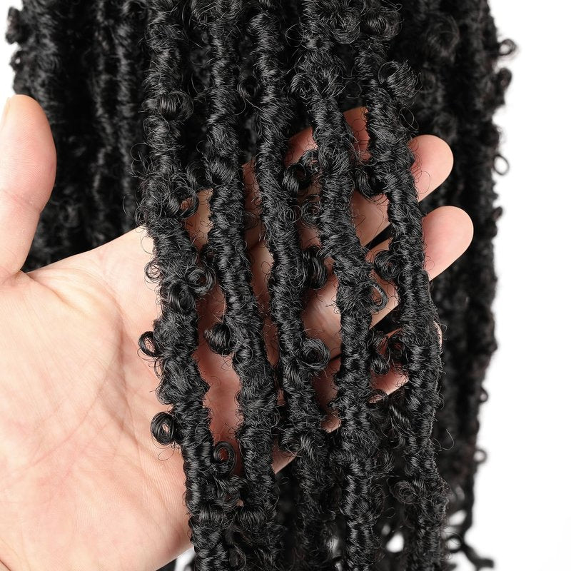 Butterfly Locs Goddess Locs Curly Ends 24 Inch Distressed Faux Locs Synthetic Crochet Hair For Black Women Hair Extensions (24 Inch, 6packs,1#)