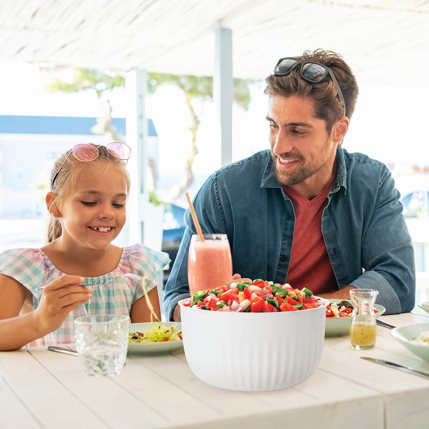 Oggi Prep, Store & Serve Plastic Bowl w/See-Thru Lid- Dishwasher, Microwave & Freezer Safe, (2.6 qt) Lt Gray w/Dk Gray Lid