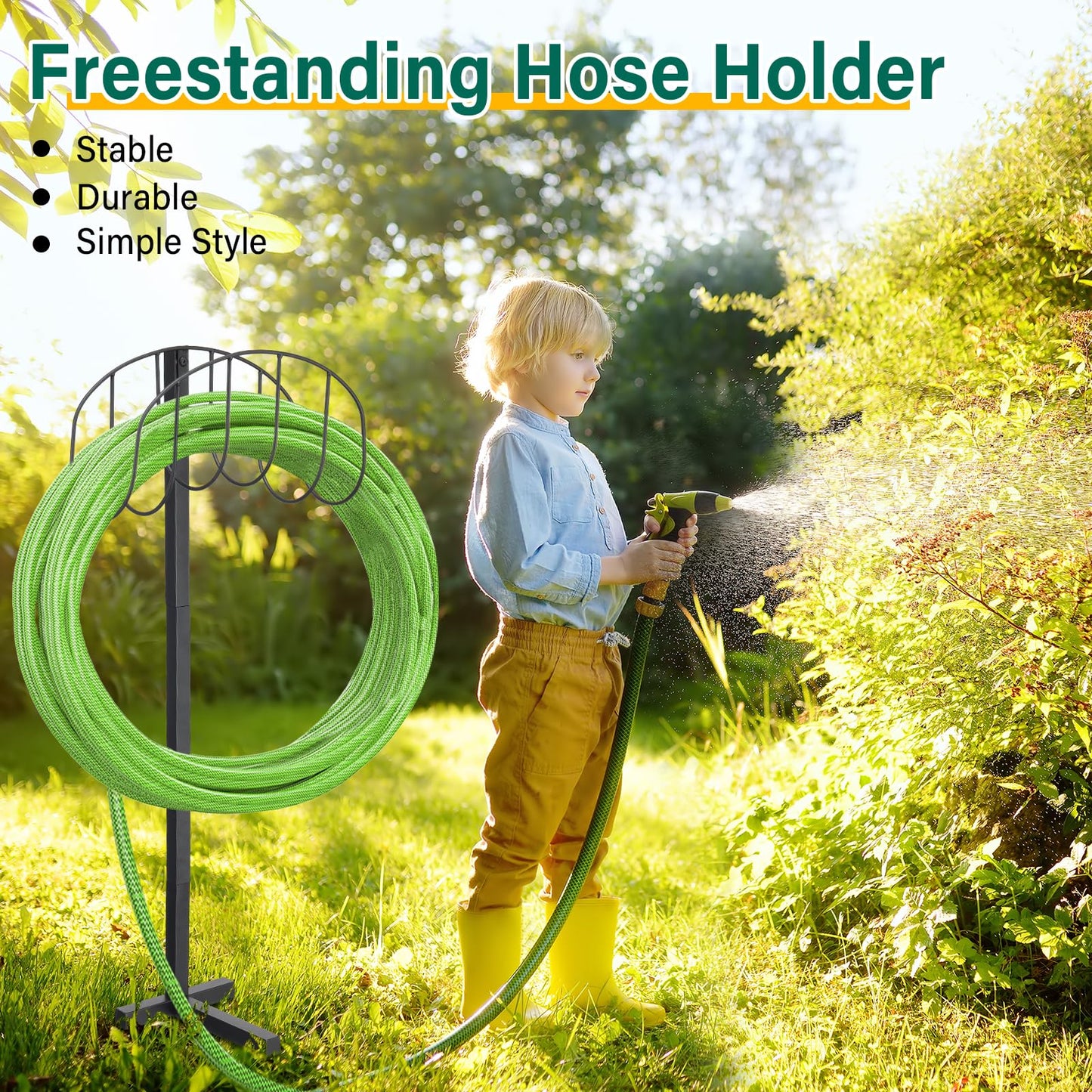 Outside Garden Hose Holder Freestanding Heavy Duty Metal Water Hose Stand Rack Holds 150Ft Detachable In Ground Hose Reel Stand for Lawn Yard Pipe Storage