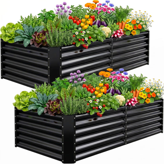 AHEONLAR 2 Pack Galvanized Raised Garden Beds Outdoor, Rectangle Metal Planter Boxes for Vegetables, Flowers and Plants, Durable Garden Bed Kit with Easy Assembly, Black