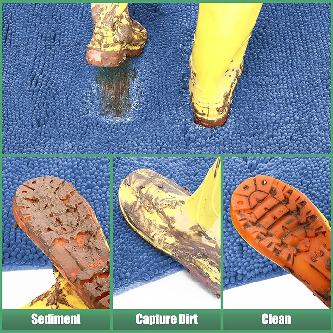 IM HOME Chenille Absorbent Outdoor Doormat 60" x 36", Washable Muddy Door Mats for Dog Non Slip Indoor Doormat Dog Mat for Muddy Paw Front Inside Doormats for Entryway Cornflower Blue