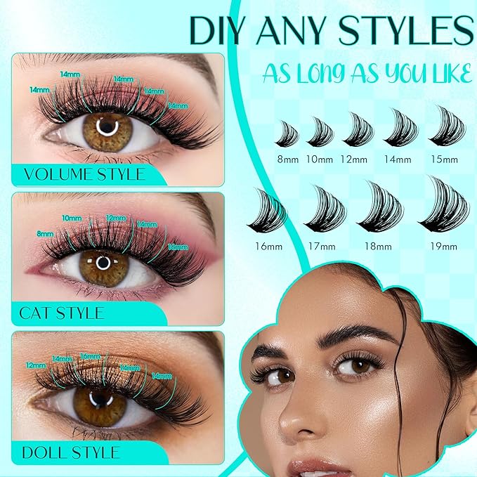 Lash Clusters GEMERRY 280pcs Clusters Lashes D Curl Soft&Natural Individual Lashes Cluster Eyelash Clusters DIY Lash Extensions at Home（30P+40P-10-18mm)