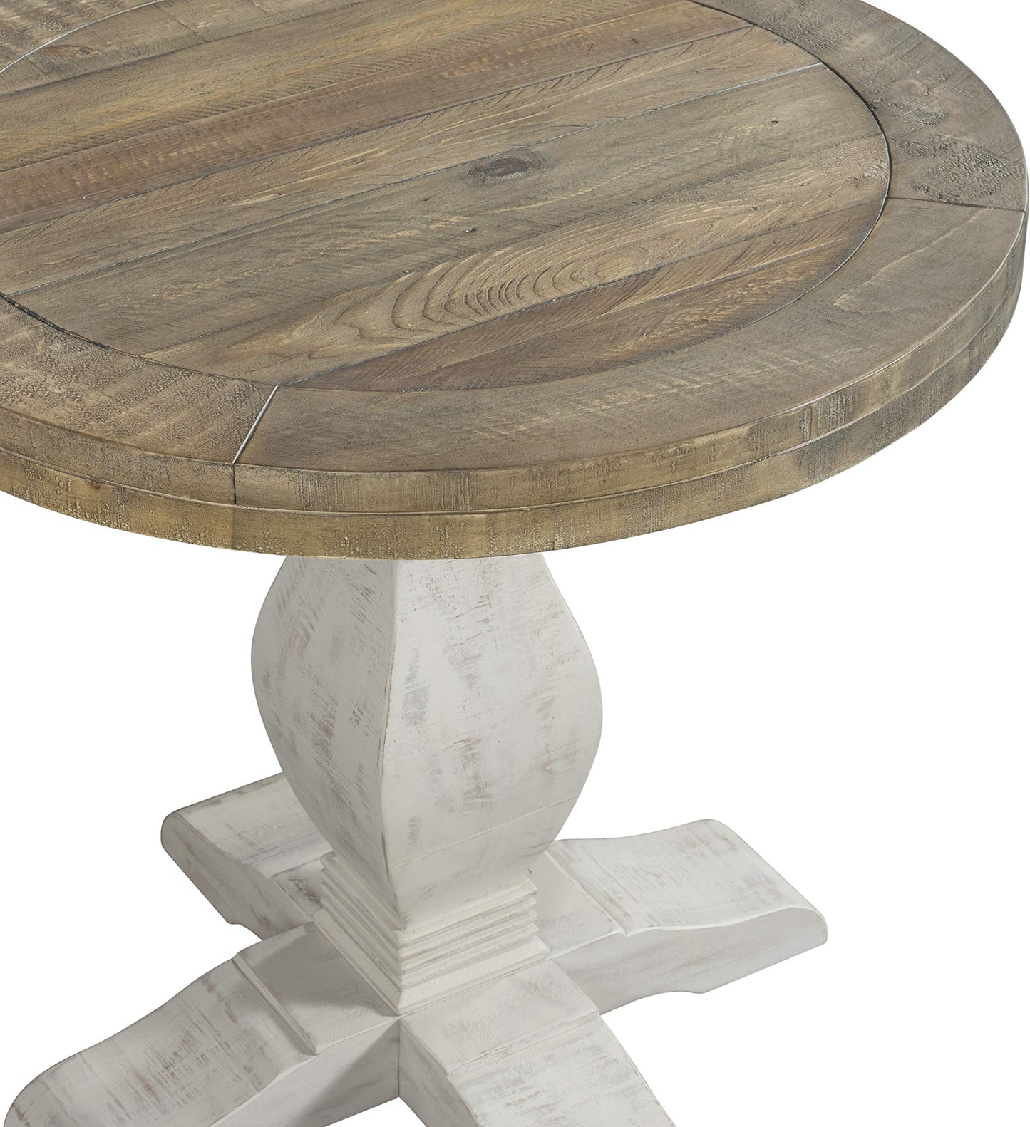 Napa Solid Wood Farmhouse Rustic Reclaimed Natural and White Stain Round End Side Accent Living Room Table, Nightstand Bedside 26" W x 26" D x 25" H