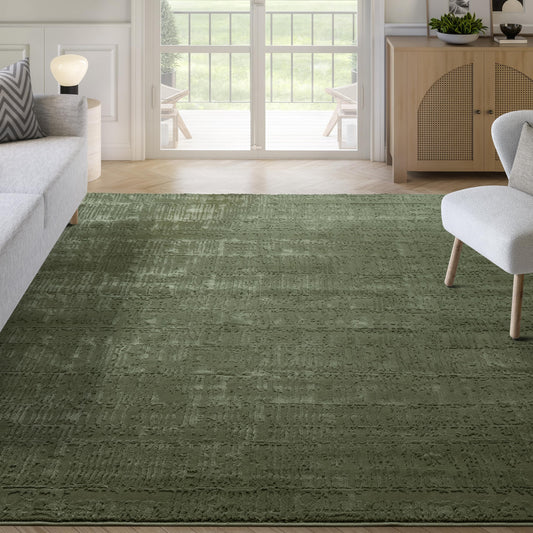 Abani Sage Green Area Rug | 6' x 9' - Forest Textured - Grid, Chunky and Soft Washable Plush Carpet | Perfect for Living Room & Bedroom | Plush Deco Collection