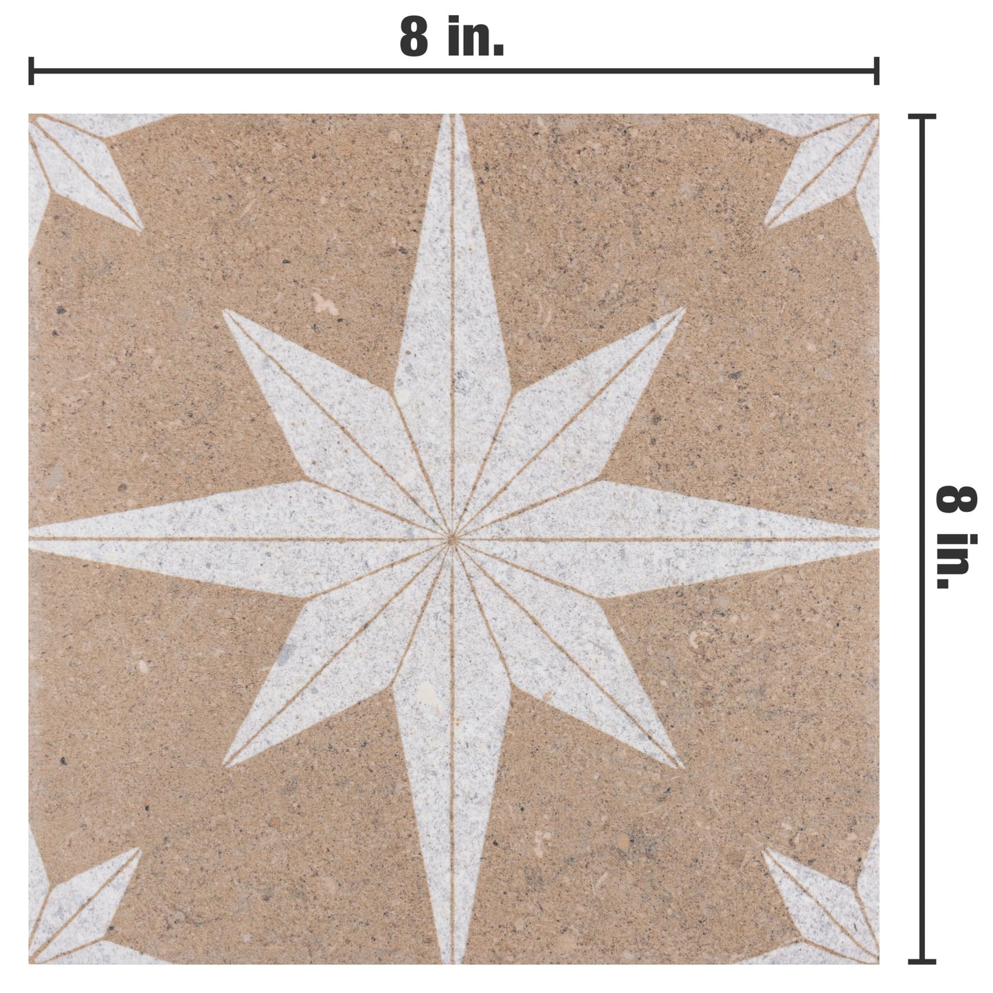 Merola Tile Compass Star Sand Stone 8" x 8" Porcelain Floor and Wall Tile