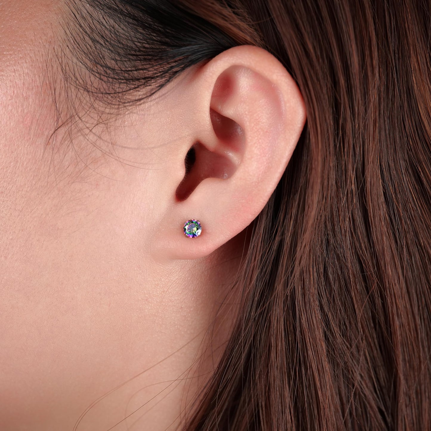Limerencia Hypoallergenic G23 Titanium Earrings, F136 Implant Grade Pure Titanium, Suitable for Sensitive Ears with Birthstone Crystals CZ Simulated Diamonds (Rainbow Quartz)