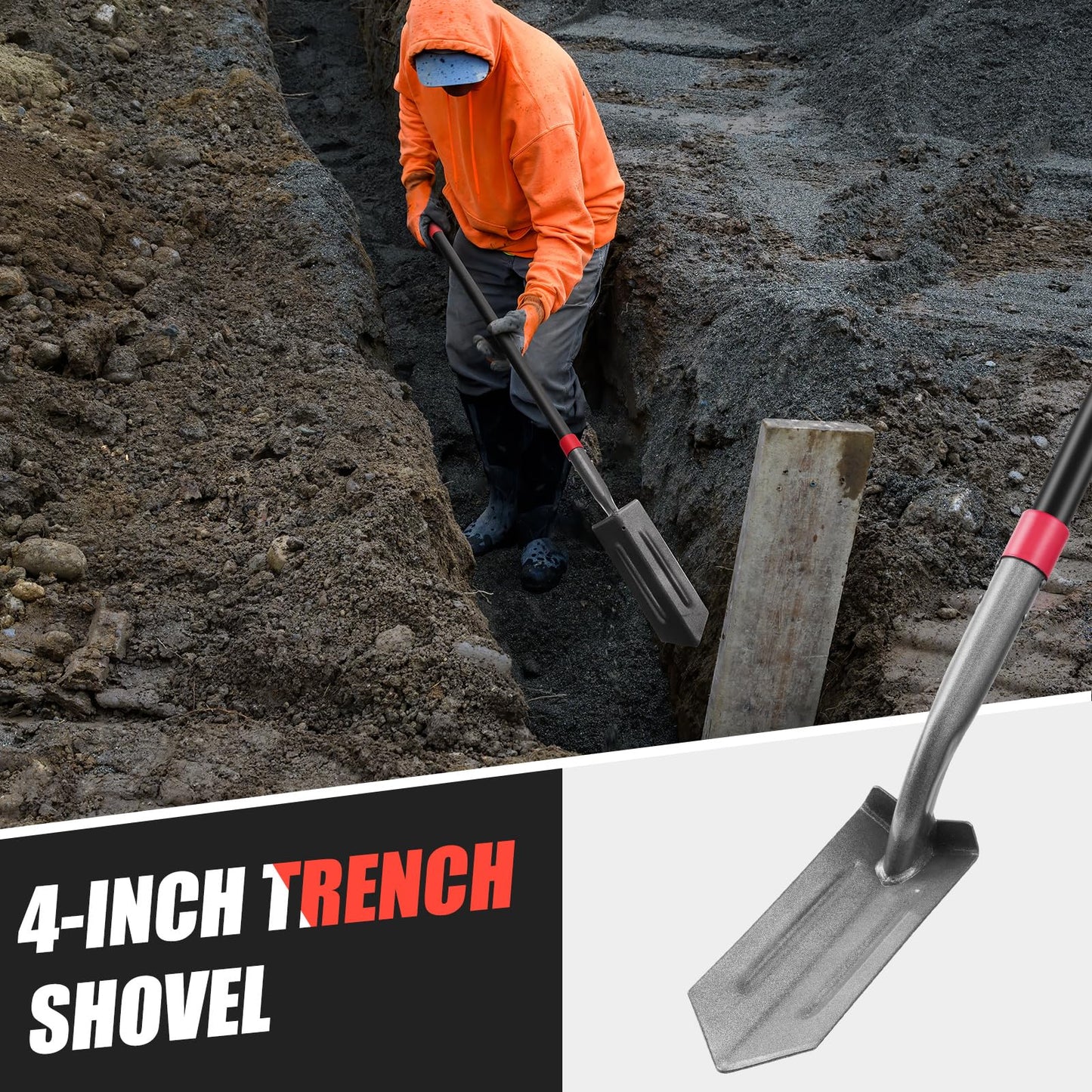 HANTOP 4-Inch Trench Shovel Trenching Spade Irrigation Shovel Narrow Spade Trench Digger Tool,57 inches