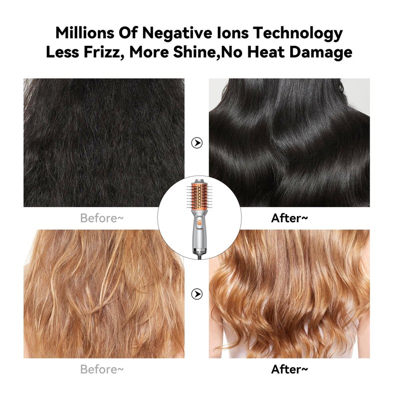 Double Voltage Mini Hair Dryer Brush,Traval Hair Brush 100-240V,3 Heat & 2 Speed Settings Oval Barrel Thermal Brush,Blow Dryer Brush for Dry,Straightening,Voluming
