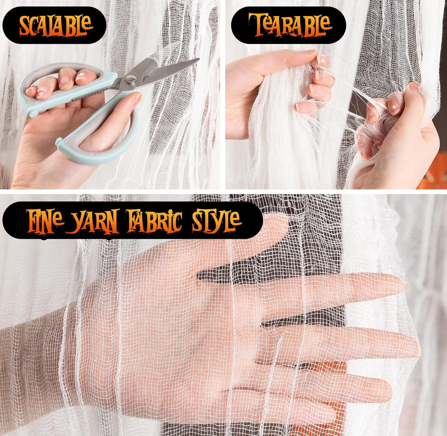 400" x 85" Halloween Creepy Cloth - Large Size Spooky Fabric - Scary Gauze Blood Creepy Cloth for Haunted House, Party, Yard, Wall, Doorway, Outdoors Decoration (White)
