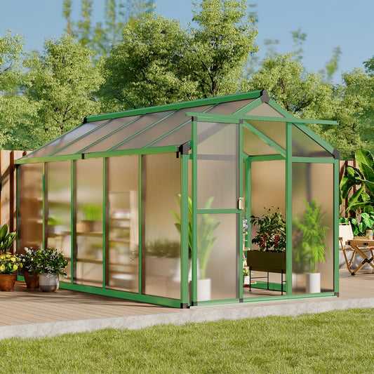 6X10 FT Greenhouse, Polycarbonate Garden Greenhouse for Outdoors,Aluminum Frame Green House with Lockable Door and Adjustable Roof Vent, Ideal for Backyard Patio and Outside Growing