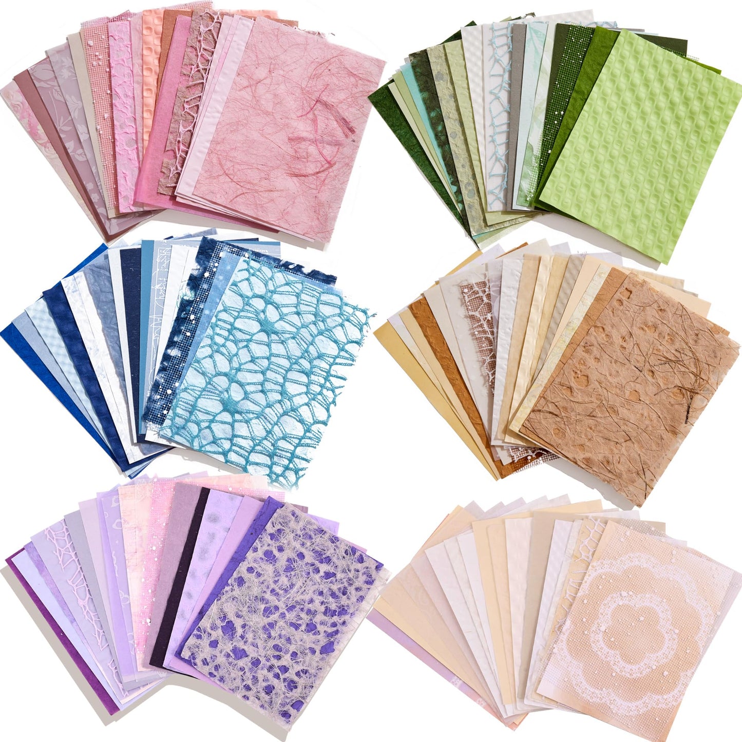 108 Sheets Textured Scrapbook Paper and Mesh Fabric Assorted Set - 6 Pack Mixed Special Paper for Scrapbooking Planner Bullet Junk Journal Supplies Mixed Collage Background 3.9x5.5 Inch