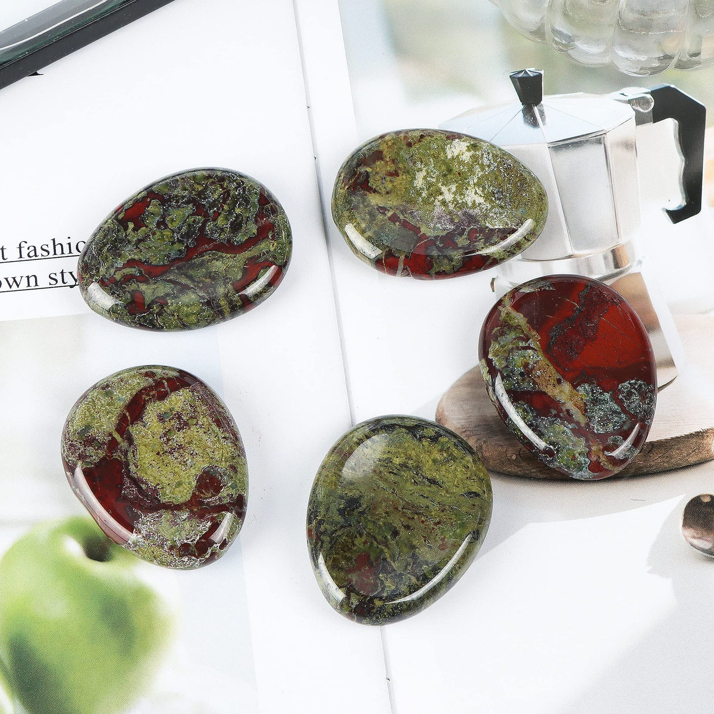 Artistone Dragon Blood Stone Crystal Thumb Worry Stone Hand Carved Healing Crystal Pocket Palm Stone for Anxiety Stress Relief, Meditation Reiki, Water Drop Shaped (Pack of 2)