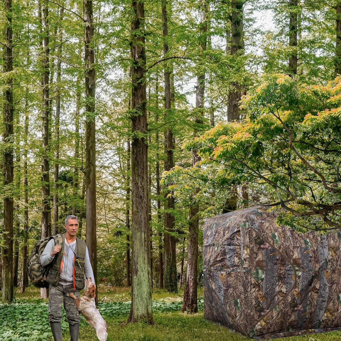 FUNHORUN Hunting Blind 270 Degree See Through Ground Blind with Chair and Carrying Bag, 2/3 Person Pop Up Camouflage Tent Portable Concealed Shelter