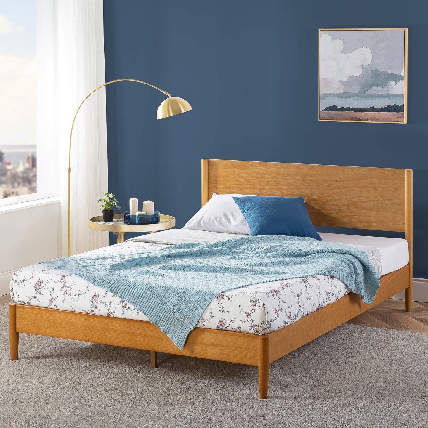 ZINUS Allen Mid Century Wood Platform Bed Frame/Solid Wood Foundation/Wood Slat Support/No Box Spring Needed/Easy Assembly, King