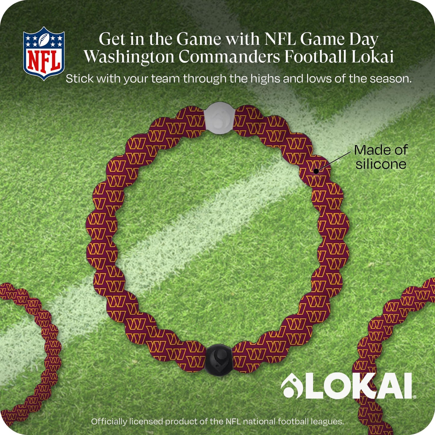 Lokai Silicone Beaded Bracelet for Men & Women, NFL Football Collection - Washington Commanders, Medium - Silicone Jewelry Fashion Bracelet Slides-On for Comfortable Fit