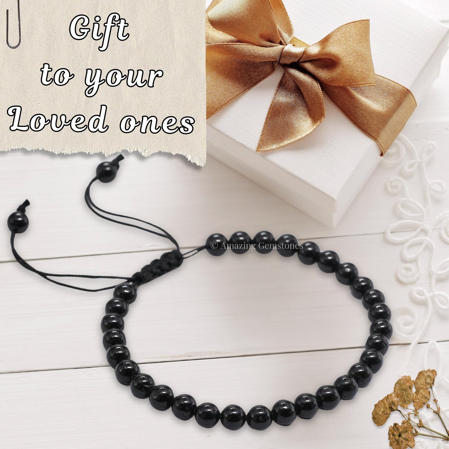 Amazing Gemstone Black Tourmaline Bracelet for Women Men's Gifts - Protection Healing Crystal Bracelet - 6mm Gemstone Beaded Adjustable Bracelet Pulseras Para Hombres Mujer Stocking Stuffers