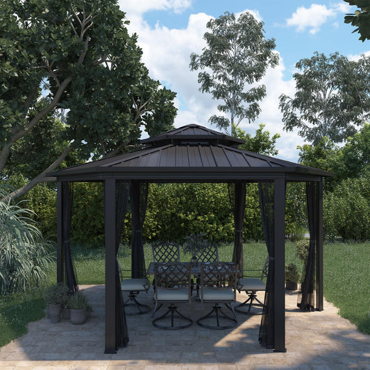 15x15FT Hexagon Hardtop Gazebo Heavy Duty Aluminum Frame Outdoor Gazebo Pergola Pavilion with Galvanized Steel Double Roof, Nettings & Ceiling Hook for Patio Backyard Deck Lawns
