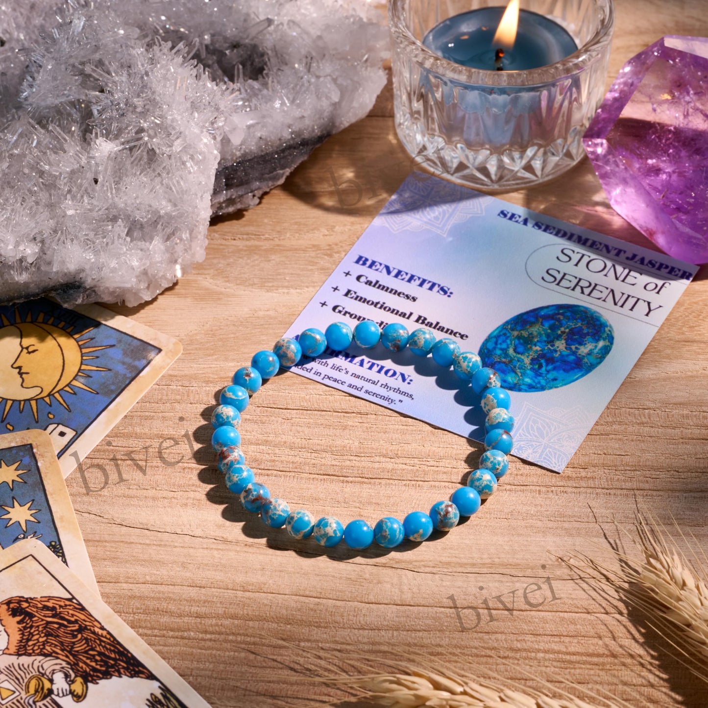 Bivei Sea Sediment Jasper - Serenity - 6mm Beaded Bracelets for Women Handmade Semi Precious Natural Stone Stretch Elastic Jewelry for Women Yoga Protection Gifts Small