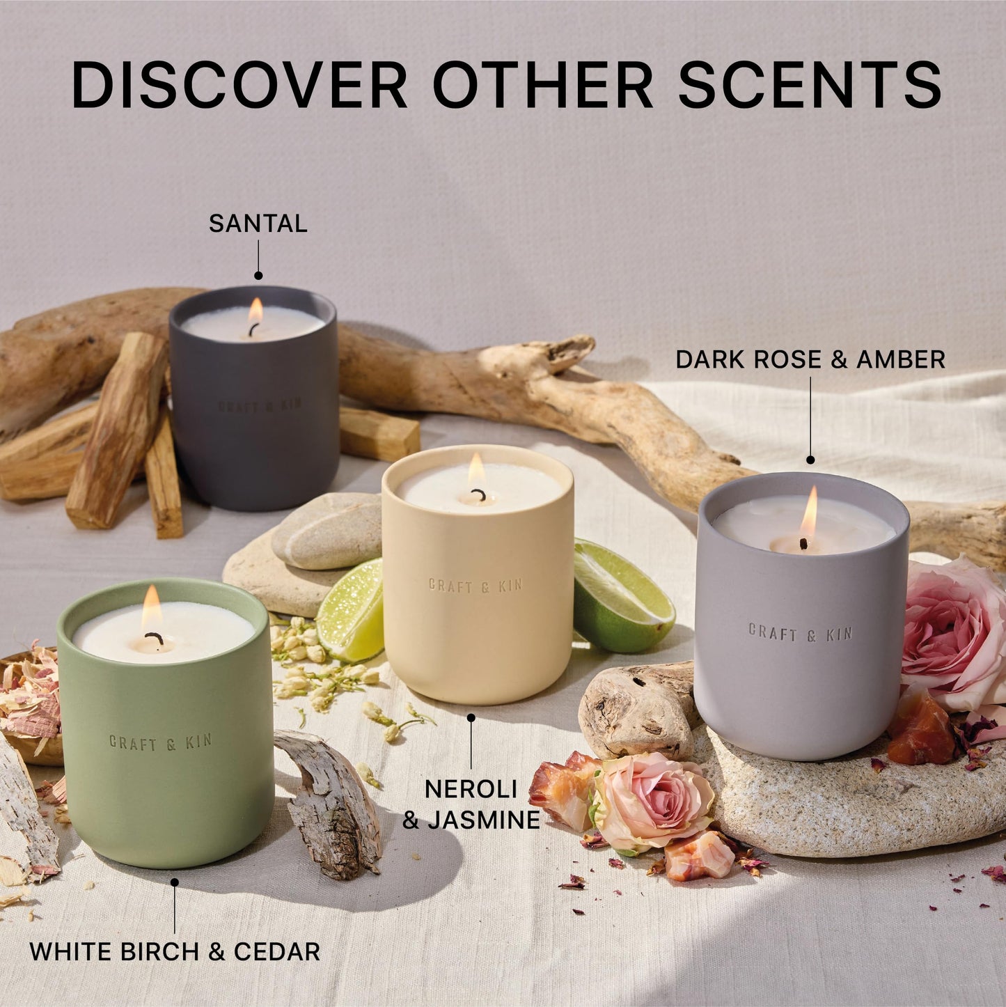 Craft & Kin Scented Candles - White Birch & Cedar | 10oz Soy Blend with Cotton Wick | Long-Lasting Holiday Candles, 40-Hour Burn | Ceramic Jar, Perfect & Winter Home Scent