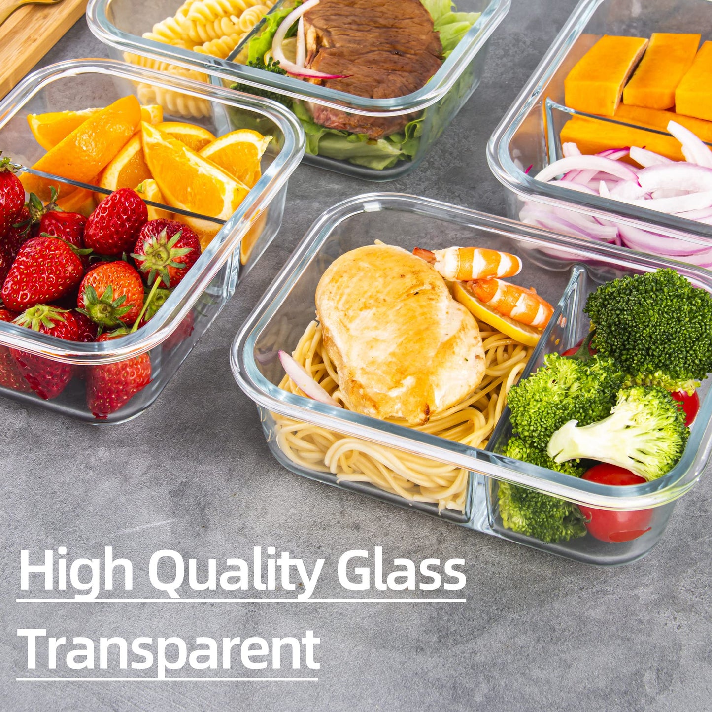CZUMJJ Glass Meal Prep Containers 2 Compartment with Lids (5 Pack, 34oz), Divided Glass Storage Containers for Lunch at Work, Leak-Proof Portion Control Food Containers, Microwave/Dishwasher Safe