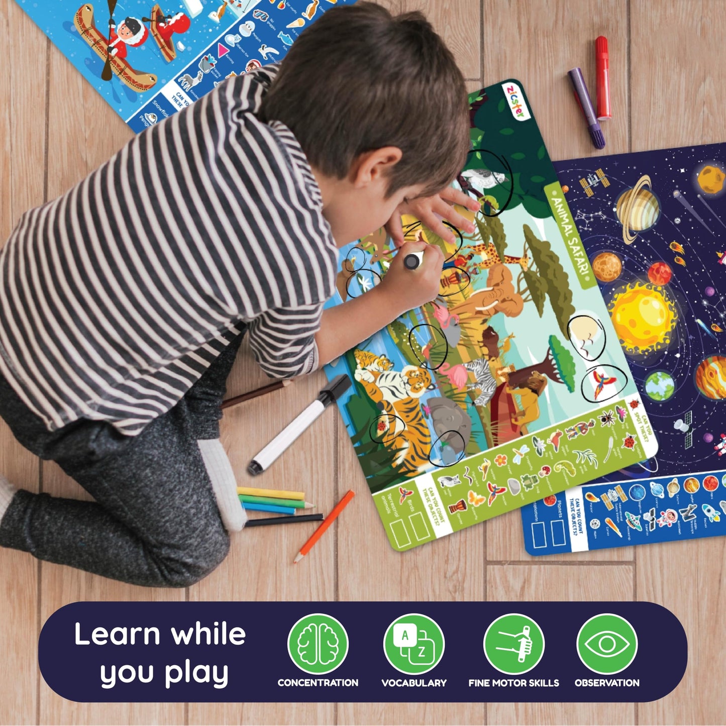 Zicster Preschool Learning Activity - Search N Spot Educational Game, Perfect for Kids, Toddlers Who Love Toys, Art and Craft Activities, Gifts for Girls and Boys Ages 4+