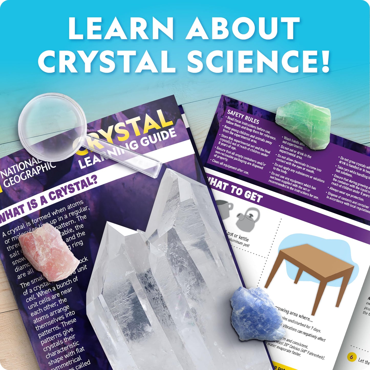 NATIONAL GEOGRAPHIC Mega Crystal Growing Kit for Kids- Grow 8 Crystals with Light-Up Stand, Science Gifts for Kids 8-12, Crystal Making Experiment, Science Kit for Girls and Boys