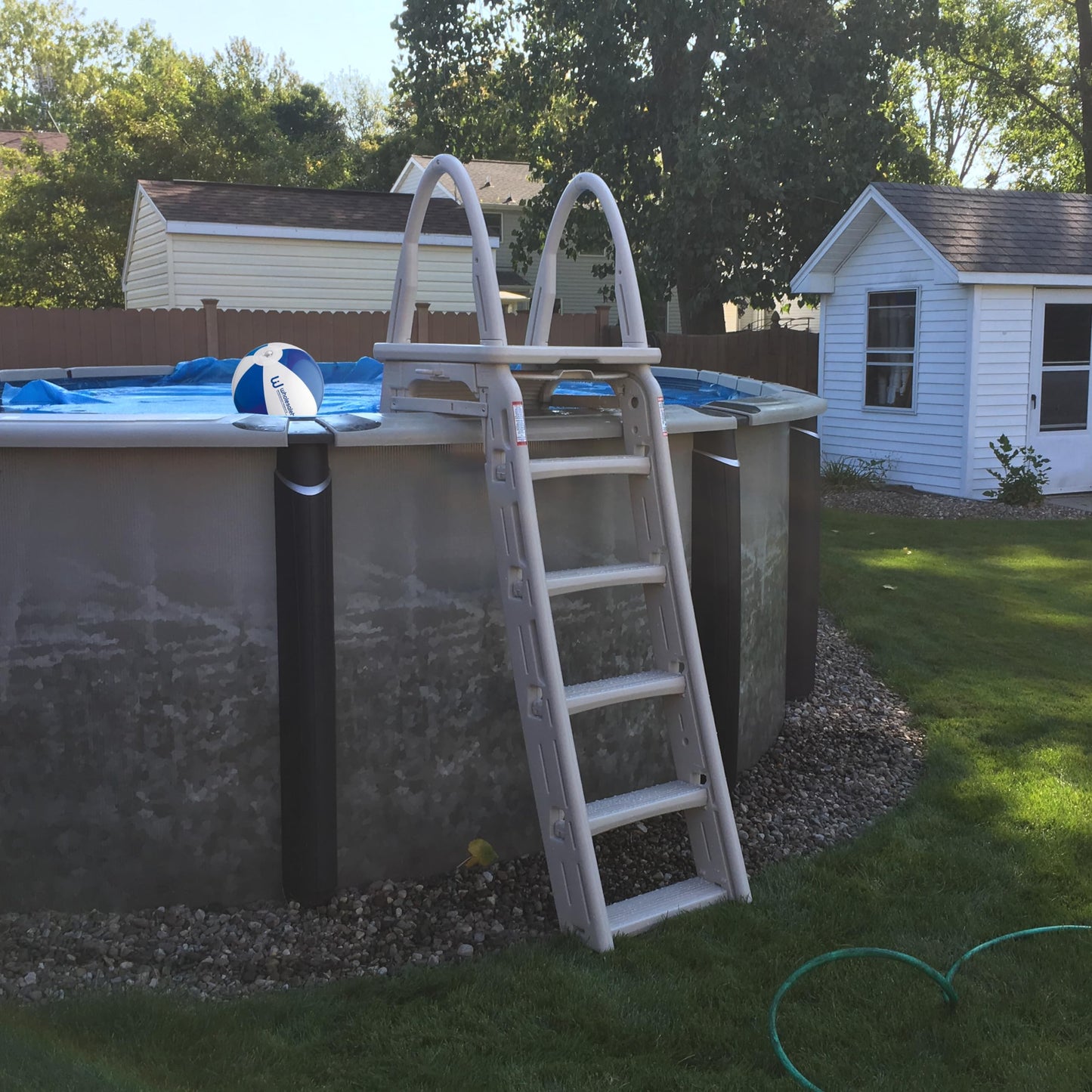 Confer Plastics 7200 Above Ground Pool Ladder Adjustable 48" to 56" Roll-Guard A-Frame Safety Ladder, Swimming Pool Ladder with Wholesalehome Beach Ball