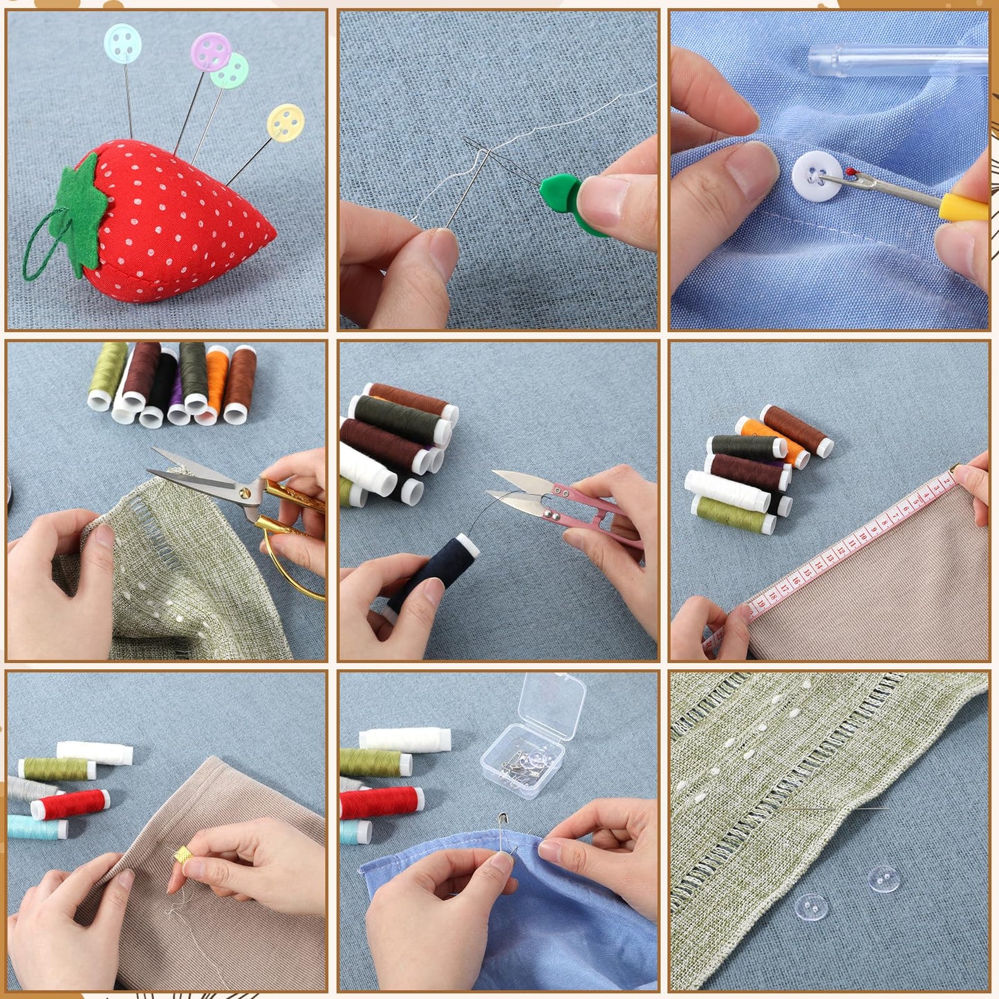 Wooden Sewing Kit Box Wooden Hand Home-Sewing Repair Tool Kits Wooden-Sewing Box with Cute Sewing Accessories Supplies for Adults, Women, Men Universal Home Repair Tool Kit